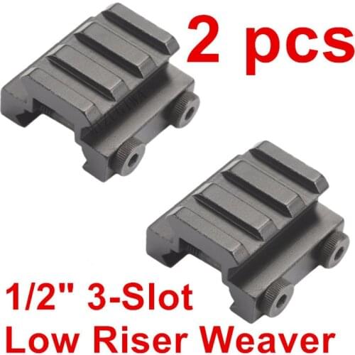 2 pcs 1/2" 3-Slot Low Riser Weaver Picatinny Rifle Mount Scope Mount Rail 20mm Base Adapter Rifle Gun Airgun Pistol Hunting