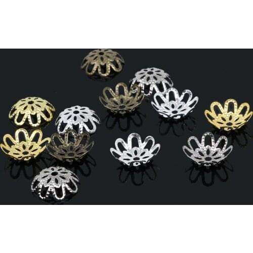 200pcs 3x14mm Silver Gold Bronze Hollow Flower Charms Bead Caps for Jewelry Making Spacer End Beads DIY Bracelet Necklace