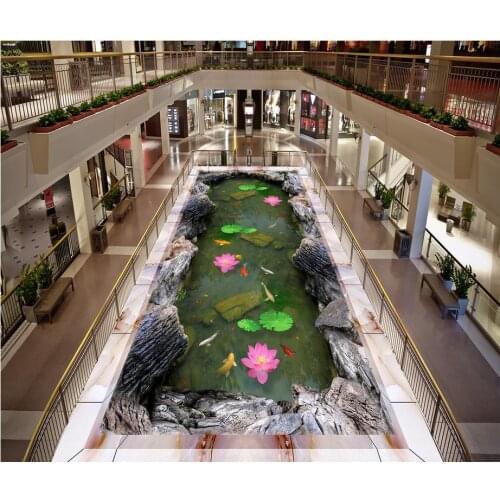 Custom Floor 3D Wallpaper Modern Art Lotus pond stone 3D three-dimensional floor painting floor Self-adhesive PVC Wallpaper