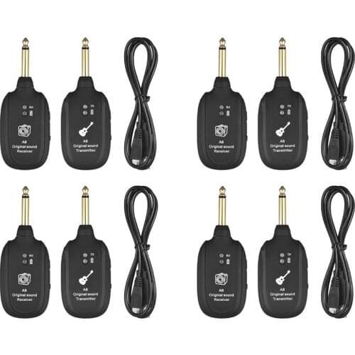 4 Set UHF Guitar Wireless System Transmitter Receiver Built-in Rechargeable Wireless Guitar Transmitter
