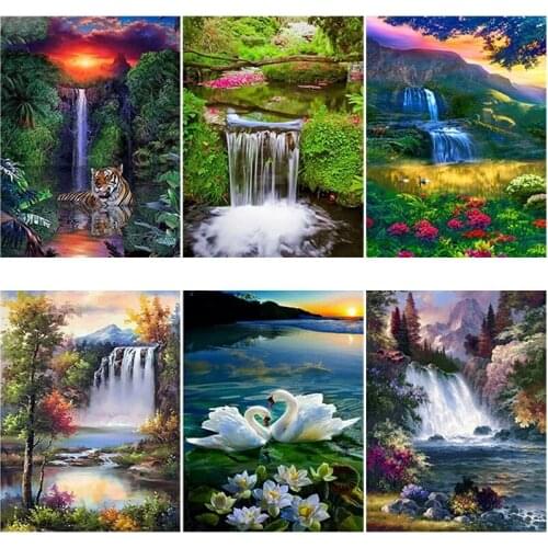 DIY Waterfall 5D Diamond Painting Landscape Tree Full Round Drill Diamond Embroidery Sale Cross Stitch Mosaic Rhinestone Decor