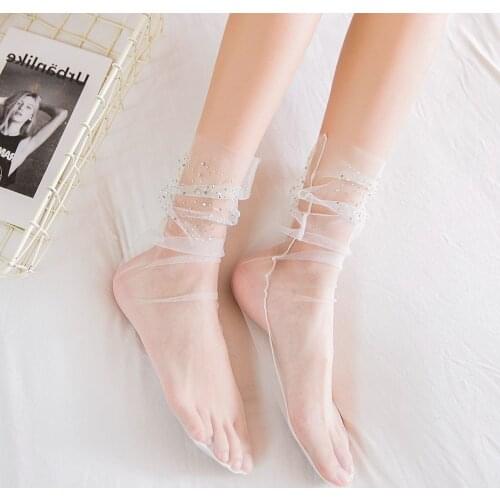 Anewmorn Summer Sexy Thin Tulle Ankle Socks Fashion Korea Candy Color Transparent Women Fishnet Juraab Diamond Mesh Girl Носки