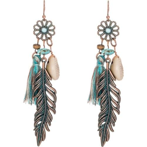 Antique Vintage Bohemian Ethnic Tassel Fringe Leaf Stones Earrings For Women Girls Anniversary Wedding Party Jewelry Charms