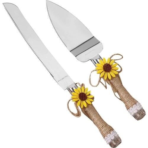 BalleenShiny Natural Handmade Twine Decoration Western-style Wedding Cake Knife Shovel Sunflower Pizza Knife Baking Utensils