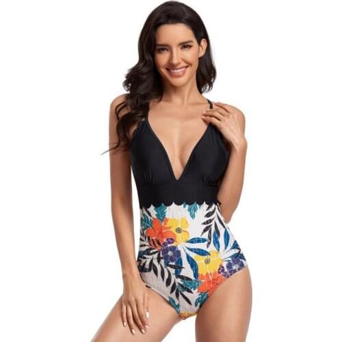 One Piece Swimsuits Female Shoulder Floral Print Women Swimwear Push Up Bathing Suits Bodysuits Beach wear Ruffle Monokini