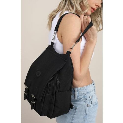 Black Women Krinkıl Fabric School Hand And Backpack Quality Product Easy To Clean Daily Suitable for All Seasons Luxury Designer Handbag Mini Day and Evening