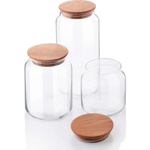 Queens Kitchen Wood Cover 3'lü Glass Storage Team