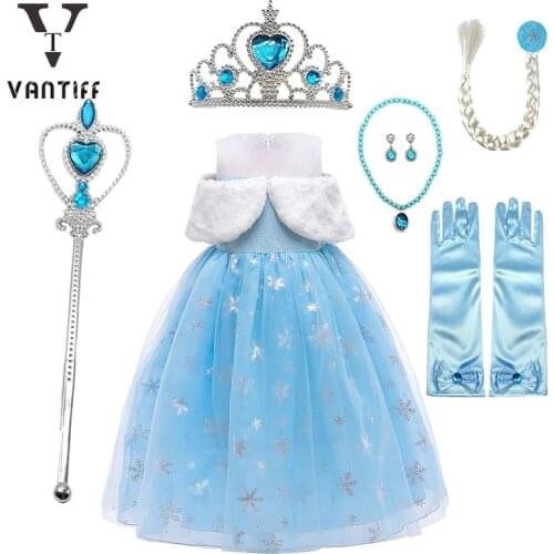 2021 Summer Girl Princess Dress for Kids Crew Neck Bow Mesh Skirt Blue Evening Dresses Off Shoulder Children Birthday Clothes