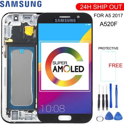 OLED For SAMSUNG A5 2017 Display Touch Digitizer Sensor Glass Assembly With Frame For GALAXY A5 2017 A520 A520F LCD SM-A520F