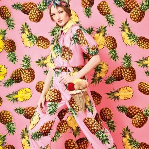 Italian Luxury Brand 100% Polyester Pineapple Printed Fabric Clothing Shirt Pajamas Cloth Fabrics for Dress Per Meter Sewing