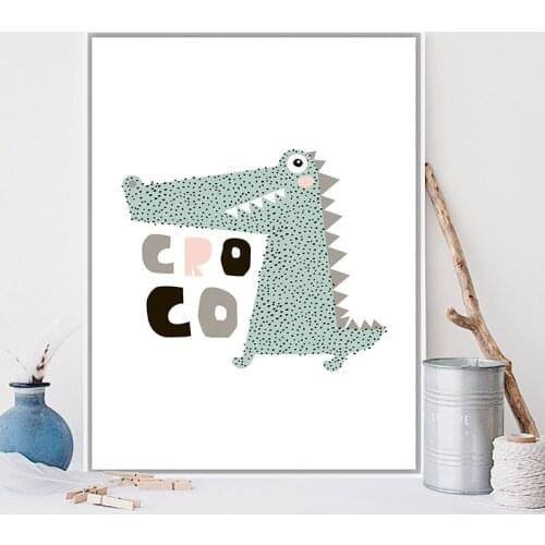 Nursery Canvas Painting Cute Cartoon Animal Dinosaur Kawaii Print Poster Picture Wall Art Picture for Kids Room Home Decoration