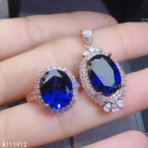 KJJEAXCMY fine jewelry natural sapphire 925 sterling silver women pendant necklace chain ring set support test elegant