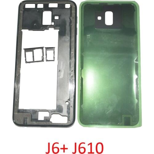 Housing Bezel Middle Frame For Samsung J6+ J610F J610FN J610G J610 Original Chassis Back Cover With Rear Battery Door With Glue