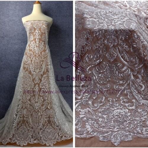 La Belleza very beautiful clear shinly sequins lace fabric wedding dress clear sequins lining fabric 51'' width 1 yard