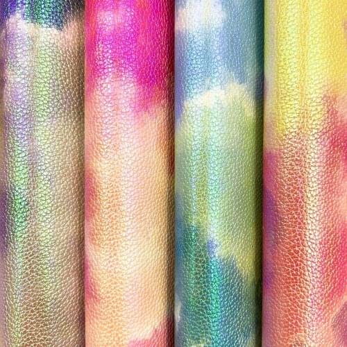 Colorful Tie-dye Vinyl PU Leatherette Sewing Fabric Shiny Faux Leather Waterproof DIY Craft Hair Bow GIFT Earring Handmade Decor