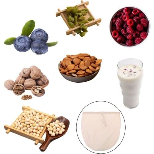 Reusable Cotton Nut Milk Bag Drawstring Fine Mesh Filter Bag Food Strainer for Soy Milk Tea Cold Brew Coffee Fruit Juice