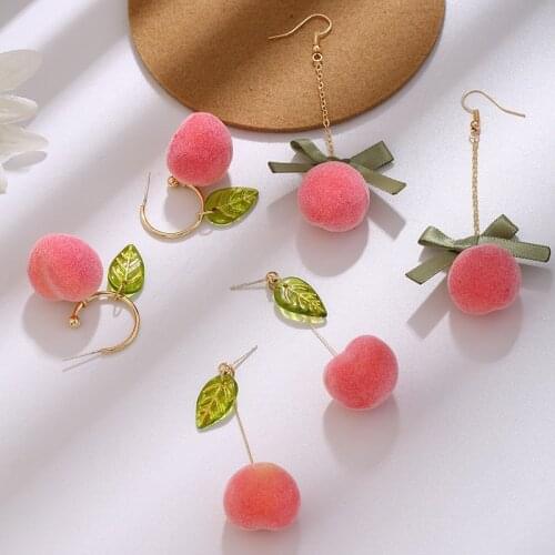 Trendy Ear Jewelry Korean 2020 New Flocking Peach Earrings Celebrity Same Style Peach Drop Earrings Factory Wholesale