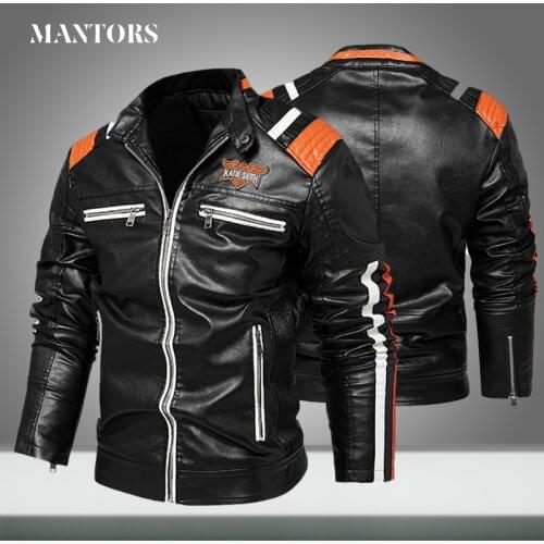 2021 Winter New Men Leather Jacket Warm Fleece Mens Motorcycle PU Jackets Zipper Embroidery Business Outwear Coats Windbreaker