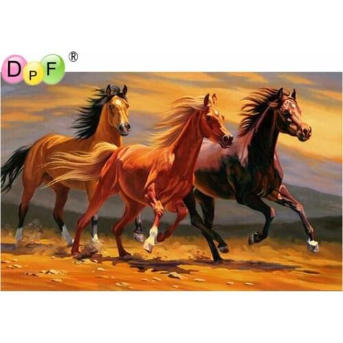 DPF DIY running horses 5D crafts diamond painting cross stitch needlework diamond mosaic square home decor diamond embroidery