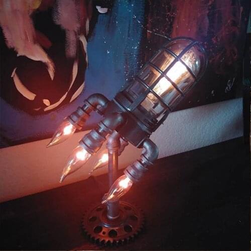 Retro Steampunk Rocket Table Lamp Fathers Day Festival LED Bar Desk Lamp Vintage Rocket Night Light for Home Office Decoration