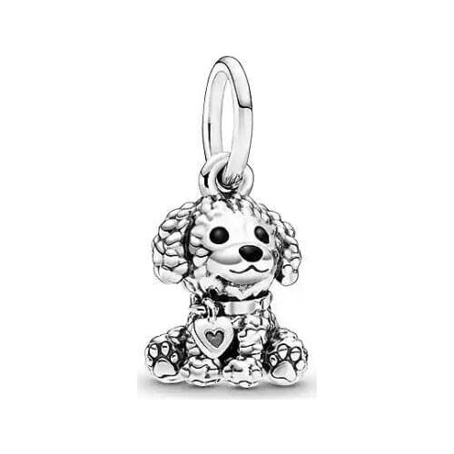 Real 925 Sterling Slver Charms Fit Bracelet Original Poodle Puppy Dog Dangle Bead Charms Jewelry