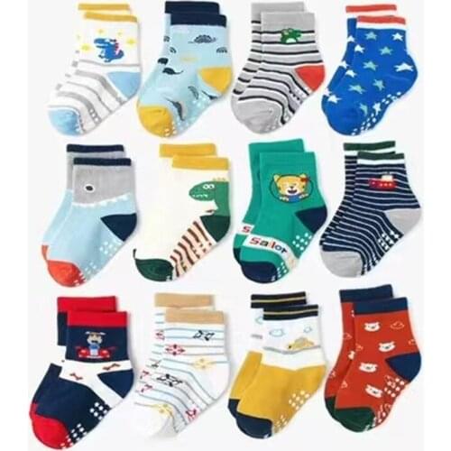 12pair/Lot Baby Girls Boy Socks Non Slip Cotton Infant 0-3Years