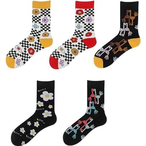 Funny Socks Printed Crew Men women Red Black White Plaid Flower Bird Daisy Happy Socks Harajuku Street Fashion