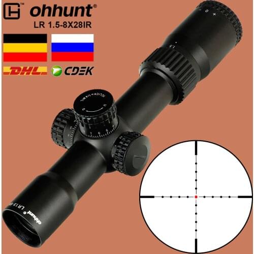Ohhunt Hunting LR 1.5-8X28 Compact Scope Mil Dot Red Illumination Optical Sight Glass Etched Reticle Tactical Riflescope