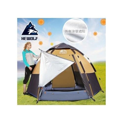 Hewolf Outdoor Hexagon 5-8Person Multi-Person Automatic Water Resistant large family automatic camping tent free shipping