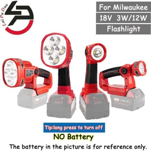 Pistol/Portable 3W/12W 18V(NO Battery,NO Charger)Work LED Lamp Flashlight Li-Ion Battery USB Outdoor Lighting For Milwaukee