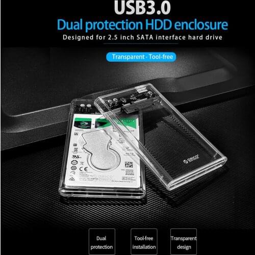 ORICO HDD Enclosure Case 2139U3-CR Transparent 2.5in SATA USB3.0 5Gbps HDD External Hard Drive Enclosure Tool Free Case
