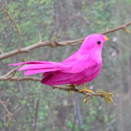 About 15cm hot pink feathers bird ,plastic foam &natural feathers small bird Handmade art model toy,prop,decoration gift w5523