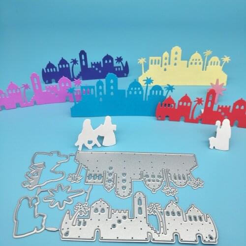 Christmas house, street pedestrian metal cutting knife mold paper crafts scrapbook card template DIY decoration accessories
