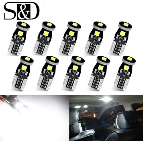 S&D 10pcs T10 W5W 194 168 LED Canbus Error Free LED Bulbs 3030 Chips Car Interior Door Reading Lights Dome Lamp 6000K Auto 12V