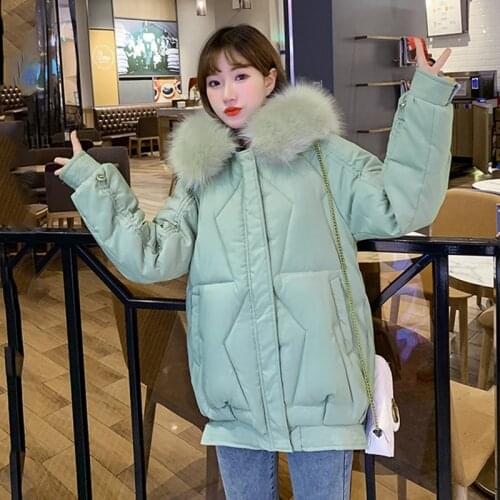Hooded Loose Casual Female Cold Coat Outwear Womens Winter Jacket Cotton Padded Long Woman Parkas Solid Thick with Fur Collar