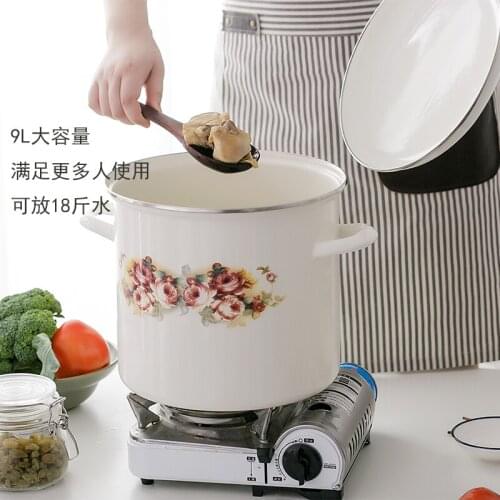 Thickened Double Layer Enamel Pan Stew Pot Stockpot Induction Cooker Pot Sterilizing Pan