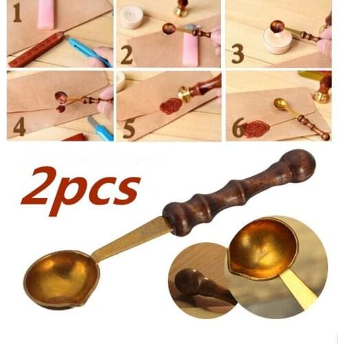2 Pcs Vintage Mini Paint Spoon DIY Retro Brass Sealing Wax Seal Stamp Envelope Stamp Dedicated Wax Beads Spoon Craft Gifts Tools
