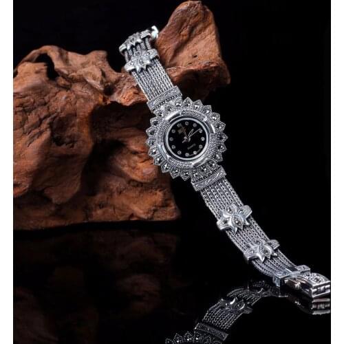 Hot Sale HF Women Classic Silver Bracelet Watch S925 Real Silver Bracelet Watch Pure Silver Bracelet Watches Real Silver Bangle