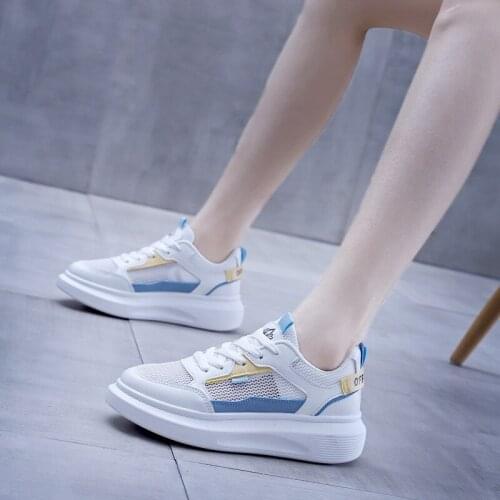 Women Thick-soled White Shoes Casual Sports Female Student Running Sneakers Lace Up Breathable Mesh Ladies Flats HOT 2021