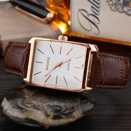 BADACE Brand Fashion Man Watch Leather Strap Square Quartz Watches Casual Waterproof Wristwatches Clock relogio femininos 8888