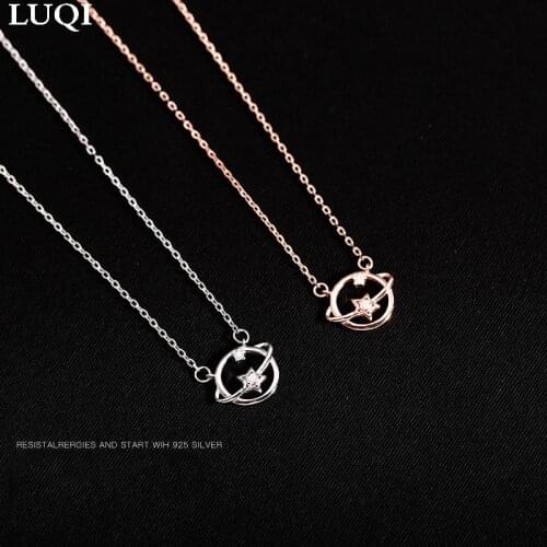 Fashion Womens S925 Silver Plated Platinum Simple Hollow Planet Star Pendant Personalized Necklaces 203