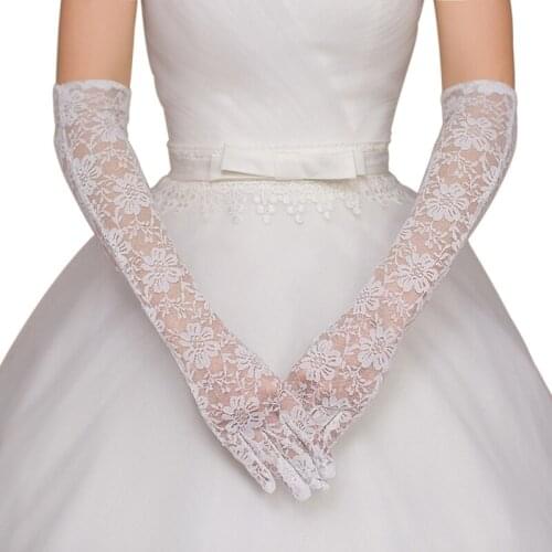 Women Bridal Gloves Elbow Length Full Finger Lace Wedding Accessories Prom Party