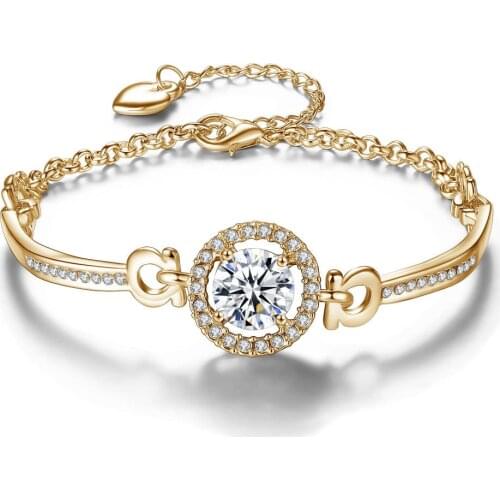 Fashion full bling AAA zircon diamonds gemstones bangle chain bracelets for women gold & white silver color jewelry bijoux gifts