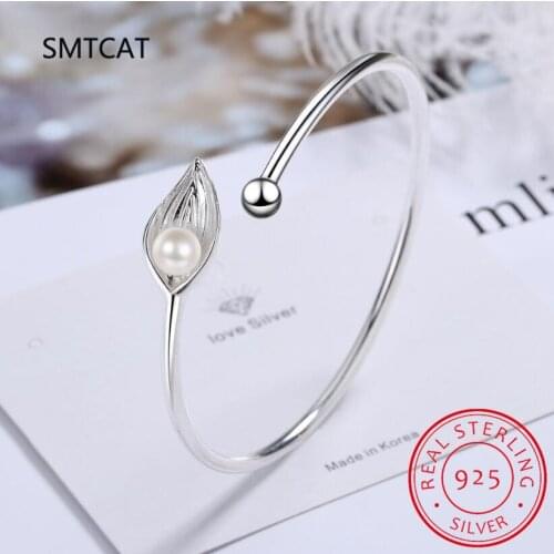 SMTCAT Hot Sale 925 Sterling Silver Trendy Leaves Bracelets & Bangles Jewelry Adjustable for Women Valentines day Gifts