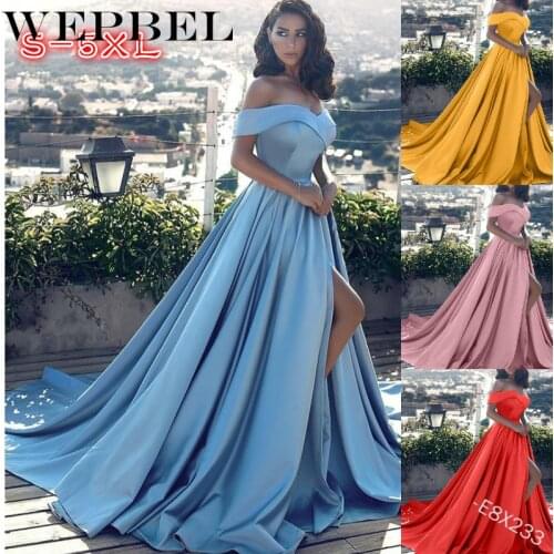 WEPBEL Women Elegant Party Evening Maxi Dress Casual Ladies Off Shoulder Strapless High Waist Floor Length Split Long Dress