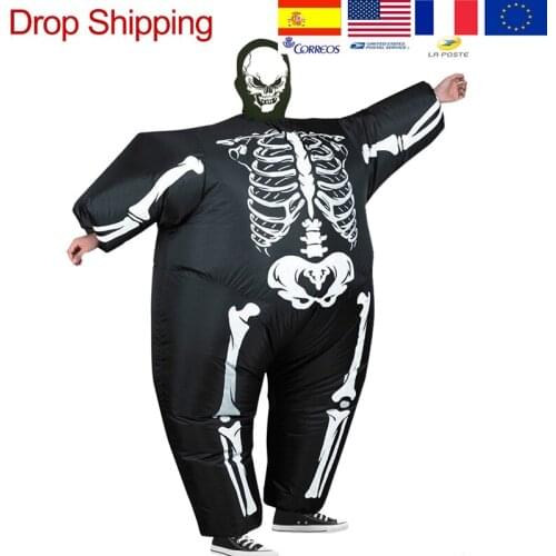 Grim Reaper Scary Halloween Skeleton Skull Inflatable Costumes Illusion Suit Blow Up Suit Horror Skeleton 3D Halloween Costumes