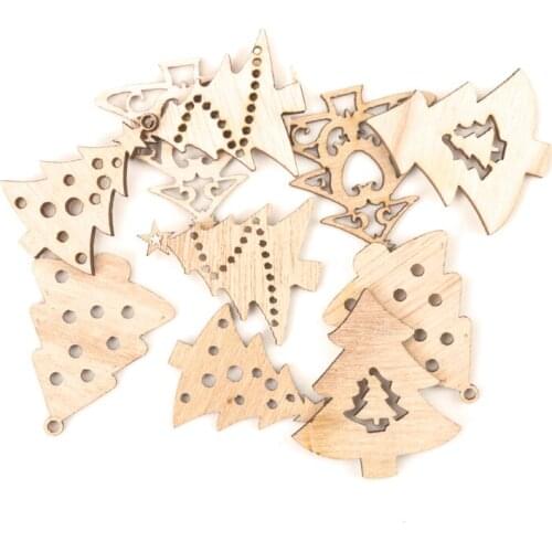 Mix Wooden Christmas Tree Pattern Hanging Ornament Charm Scrapbooking Handmade Accessory Home Decoration DIY 44mm 10pcs MZ188
