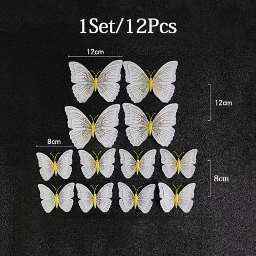 12 Pieces 3D Crystal Butterfly Spreading Angle Wings Decals Lovely Butterfly Art Decals Home Children Room Background Decals