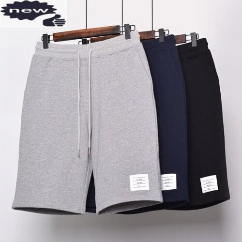 2021 Fashion TB THOM Brand Casual Shorts Men Summer Solid Cotton Sports Trousers Tracksuit Bottoms Mens Knee Length Pants