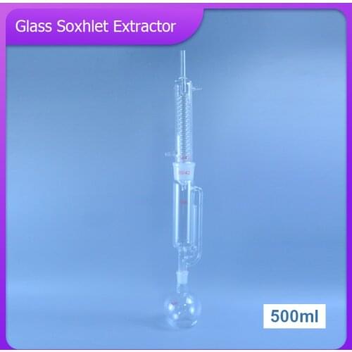 500ml Glass Soxhlet extractor,Extraction Apparatus soxhlet with coiled condenser,condenser and extractor body,Lab Glassware Kit